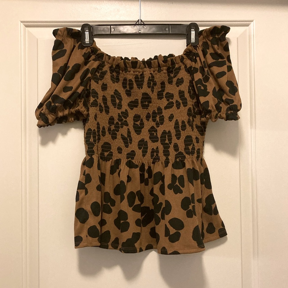 Cheetah Off-the-shoulder Smocked Top